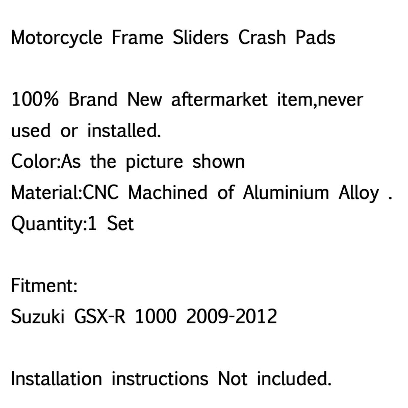 CNC Frame Sliders Crash Pads Left Right For Suzuki GSX-R 1000 2009-2012 Generic