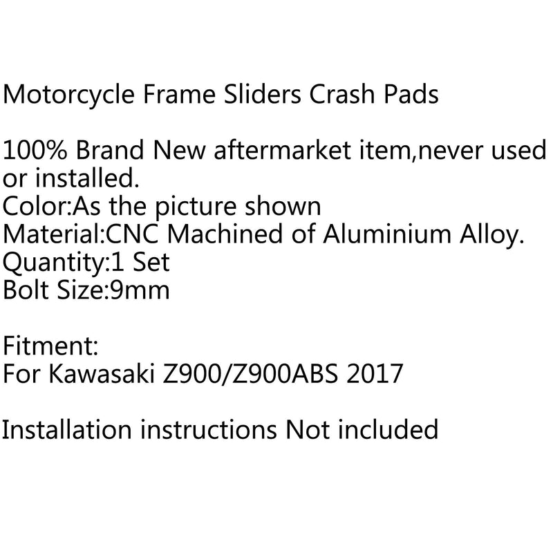 CNC Frame Sliders Crash Pad Cover Protector Guard For Kawasaki Z900 2017 Generic