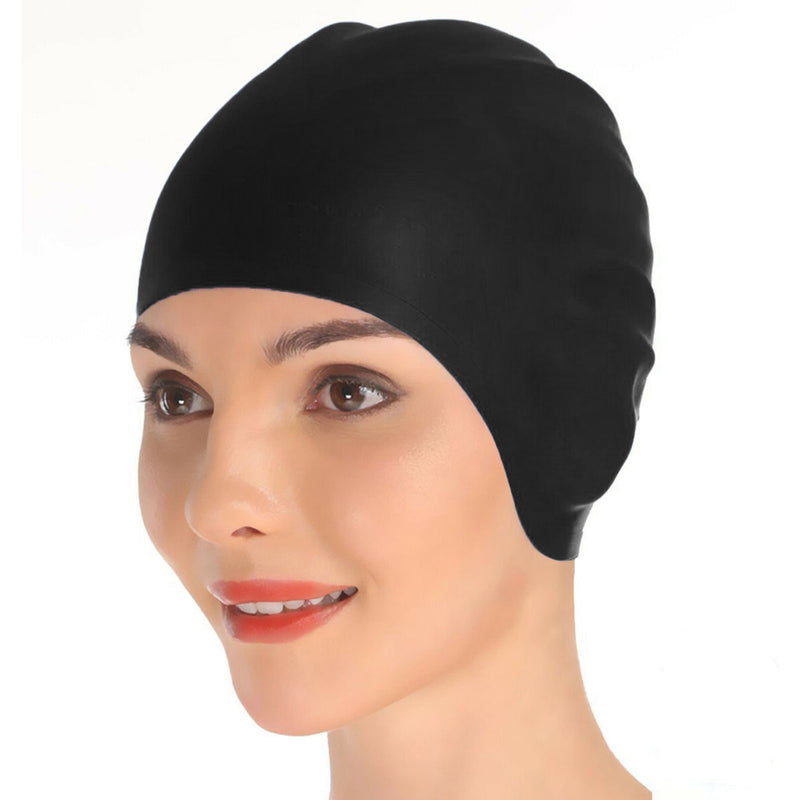 2x Swimming Cap Waterproof Silicone Swim Pool Hat For Adult Men And Women BK+BLU