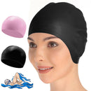 2x Swimming Cap Waterproof Silicone Swim Pool Hat For Adult Men And Women BK+PIN