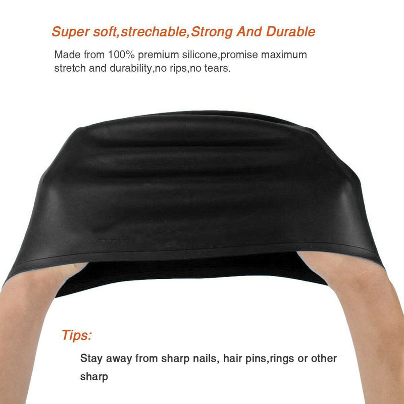 2x Swimming Cap Waterproof Silicone Swim Pool Hat For Adult Men And Women BK+PIN