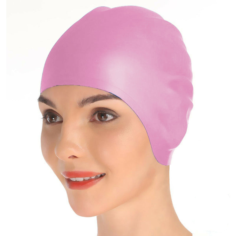 2x Swimming Cap Waterproof Silicone Swim Pool Hat For Adult Men And Women BU+PIN