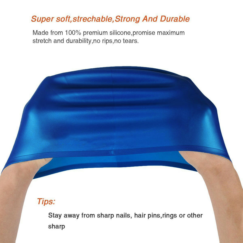 2x Swimming Cap Waterproof Silicone Swim Pool Hat For Adult Men And Women BU+PIN
