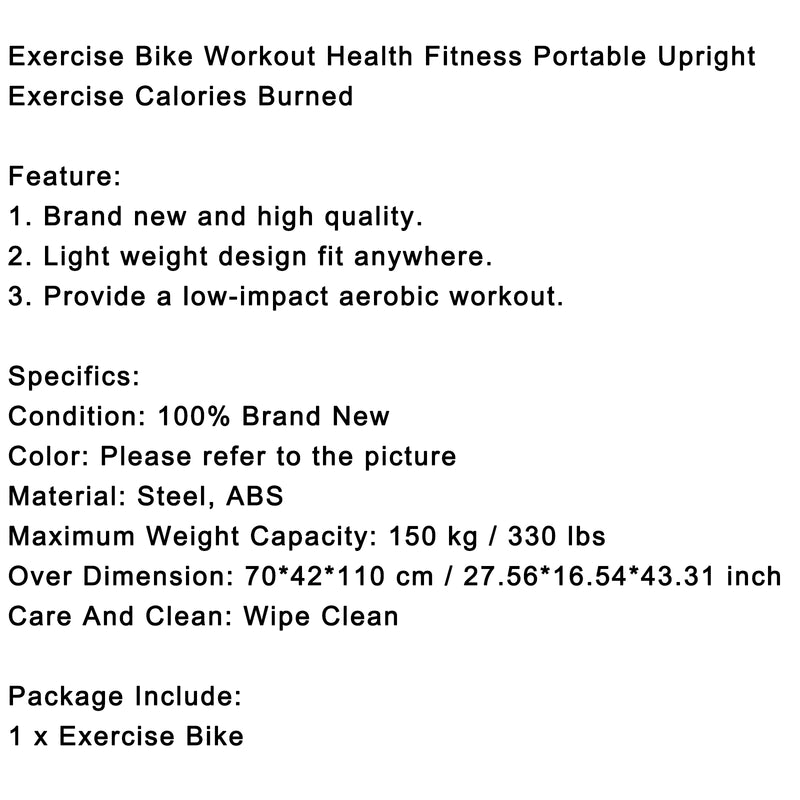 Exercise Bike Health Fitness Portable Upright Exercise Calories Burned