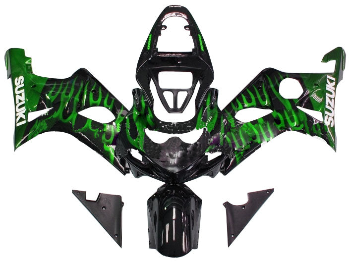 Fairings 2000-2002 Suzuki GSXR 1000 Black & Green Flame  Generic