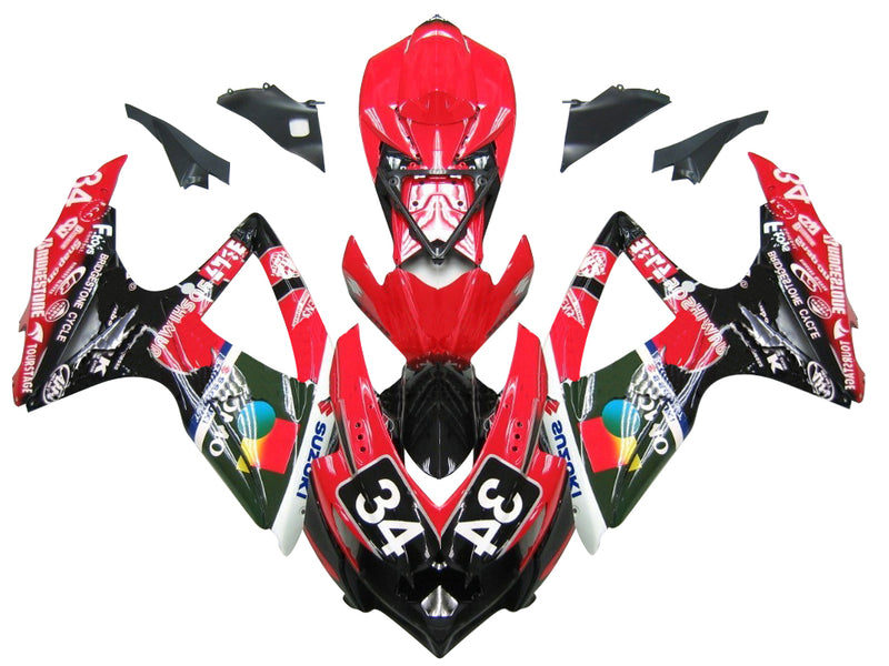 Fairings 2008-2010 Suzuki GSXR 600 750 Red Black No.34 Suzuki Racing Generic