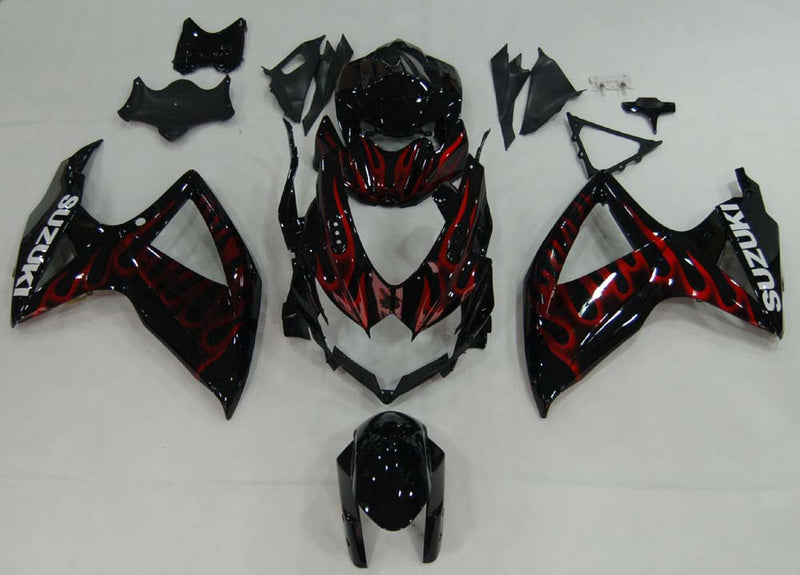 Fairings 2008-2010 Suzuki GSXR 600 750 Black & Red Flame  Generic