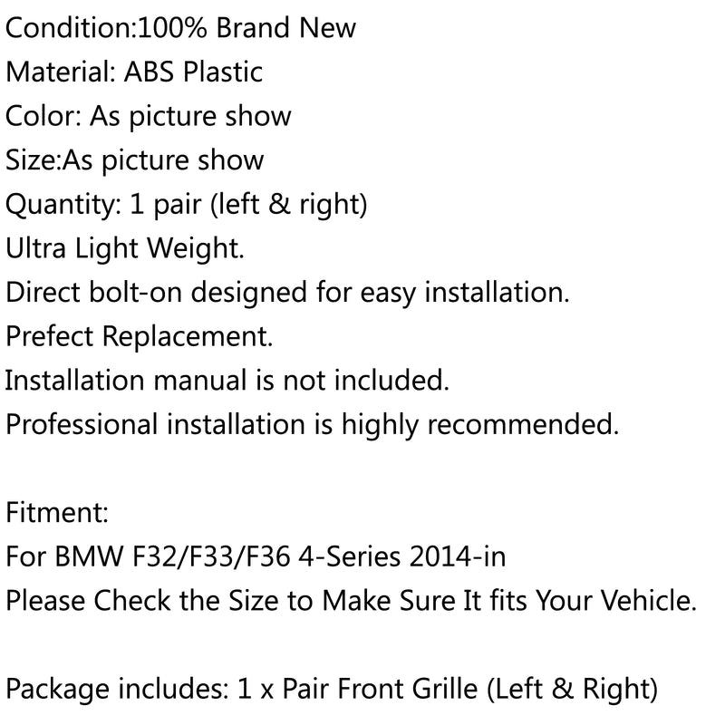 Kidney Grille Dual Slat M4 Sport Grill For BMW F32 F33 F36 F82 (2014+) Gloss Black Generic