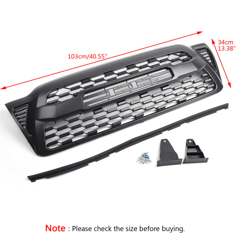 2005-2011 Tacoma Front Bumper Hood Grille Grill Replacement With TOYOTA letter Matte Black Generic
