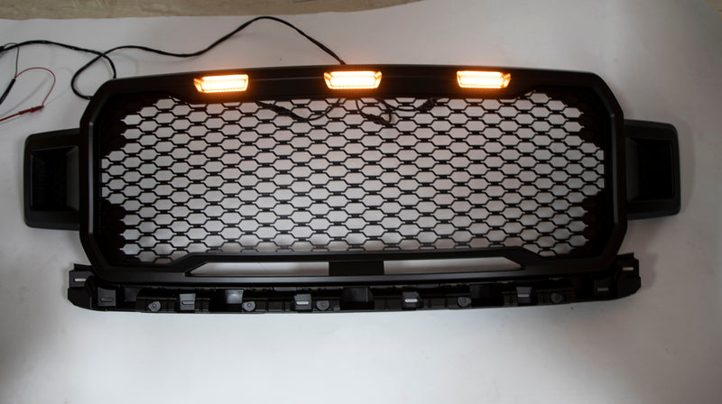 2018-2020 Ford F-150 Fornt Upper Grill Amber LED Repalcement ABS Grille Black