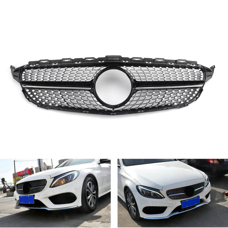 New Front Diamond Grill Grille For Benz W205 C Class C250 C300 C400 2015-2018