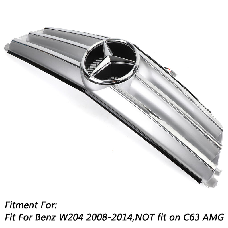 Front Bumper Grille Fit Benz C Class W204 W/LED Emblem C300/C350 2008-2014 Chrome Generic
