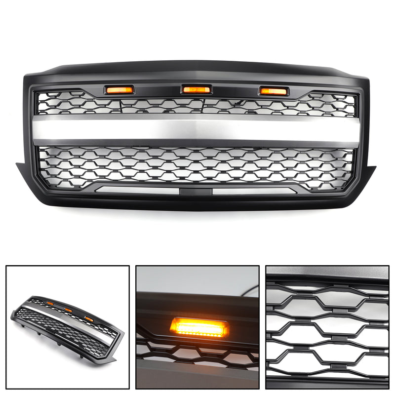 Chevrolet Silverado 1500 LED Front Grille Replacement for 2016-2018 Models in Black with Script