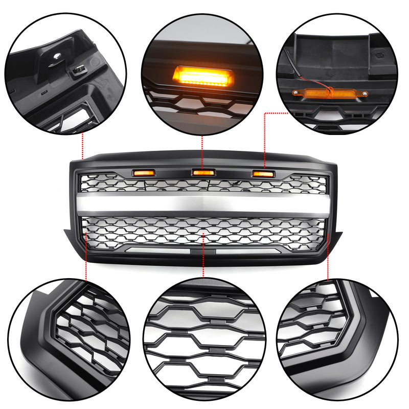 Chevrolet Silverado 1500 LED Front Grille Replacement for 2016-2018 Models in Black with Script