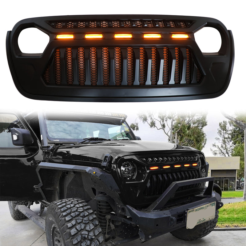 New Front Bumper Grille with 5 Amber Light For Wrangler JL 2018 2019