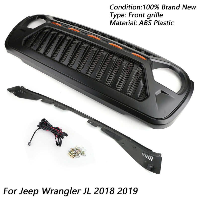 JL 2018-2021 Wrangler Front Bumper Grill Replacement Grille with 5 Amber Light Generic