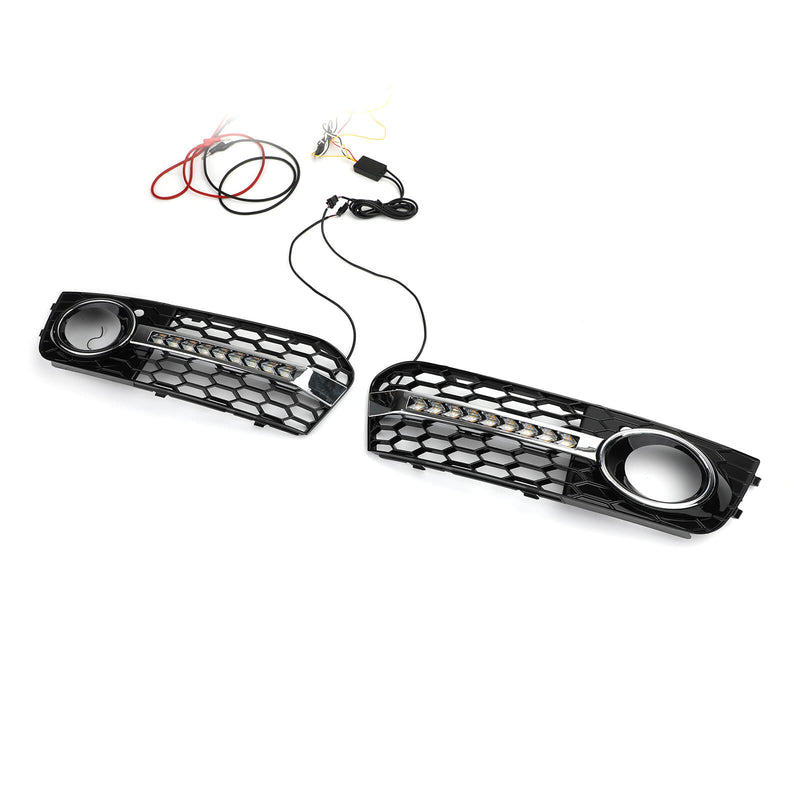 Flowing LED Honeycomb Mesh Grille Fog Light Turn Signal DRL For AUDI A4 B8 09-11 Generic