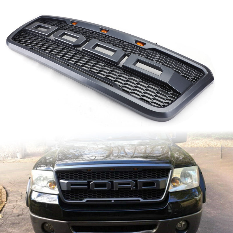 F150 2004-2008 Ford Front Mesh Hood Grill Replacement Grille Raptor Style With LED Generic