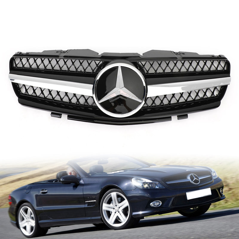 Benz R230 SL500 SL600 2003-2006 Mercedes Grill Replacement Grille black 1 Fin Star AMG