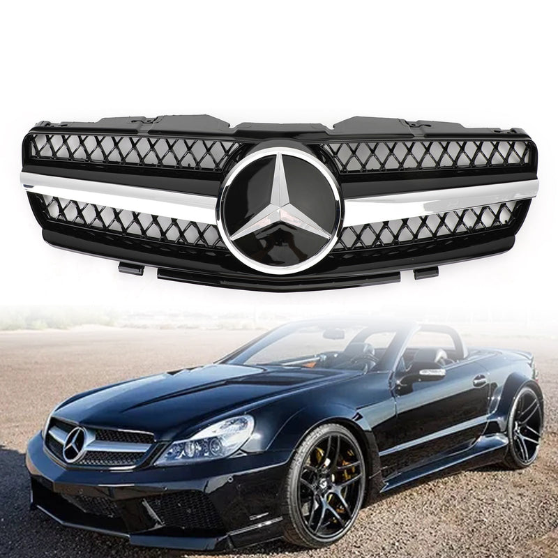 Benz R230 SL500 SL600 2003-2006 Mercedes Grill Replacement Grille black 1 Fin Star AMG