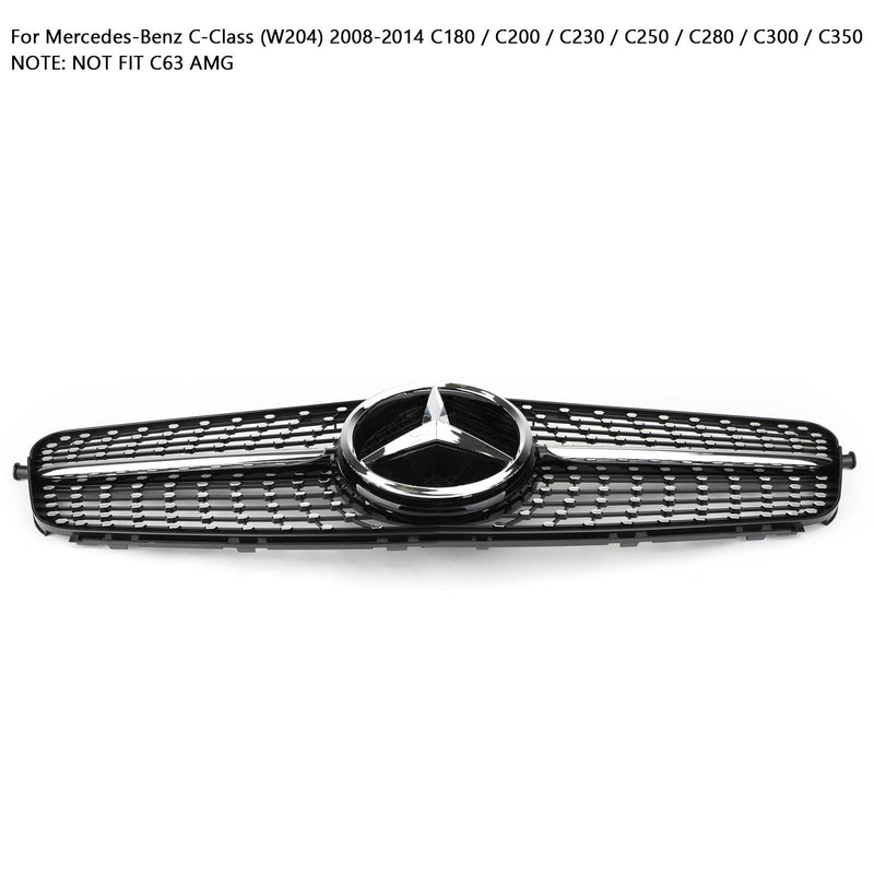 2008-2014 Benz C-Class (W204) C180 C200 C250 C350 Front Grille Grill Black Chrome Generic
