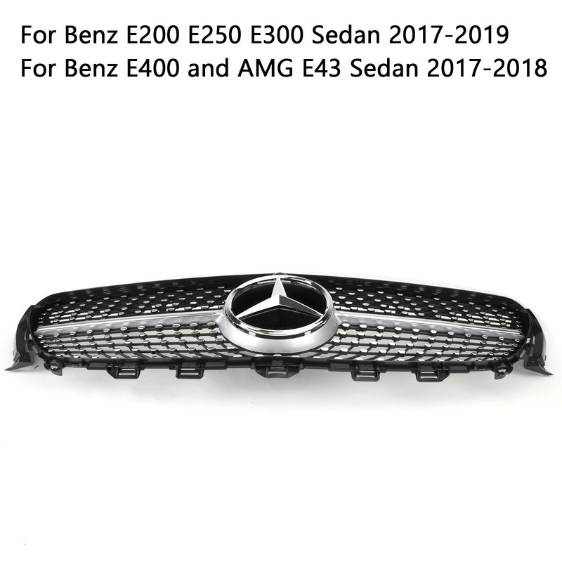W213 E300 E400 2016-2019 Mercedes Benz Diamond Silver Border Front Grill Replacement Grille
