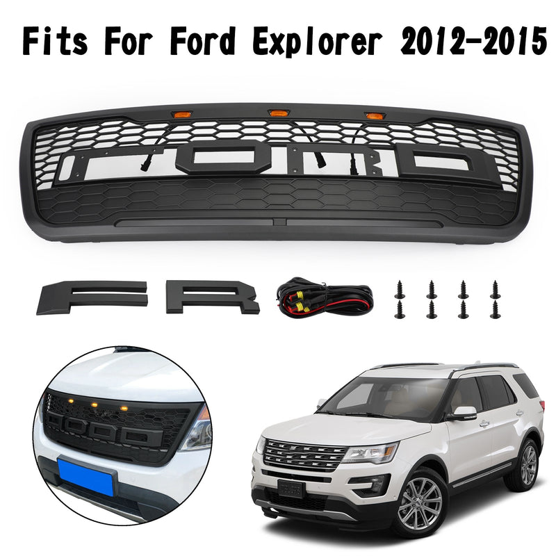 Ford Explorer 2012-2015 With Lights Front Upper Bumper Grille Grill Grey