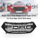 15-18 Ford Edge Black Raptor Style Front Bumper Grill Upper Grille + Amber LED Lights
