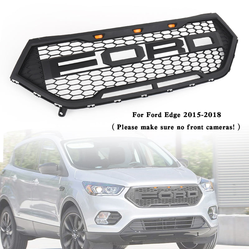 15-18 Ford Edge Black Raptor Style Front Bumper Grill Upper Grille + Amber LED Lights