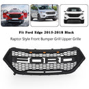15-18 Ford Edge Black Raptor Style Front Bumper Grill Upper Grille + Amber LED Lights