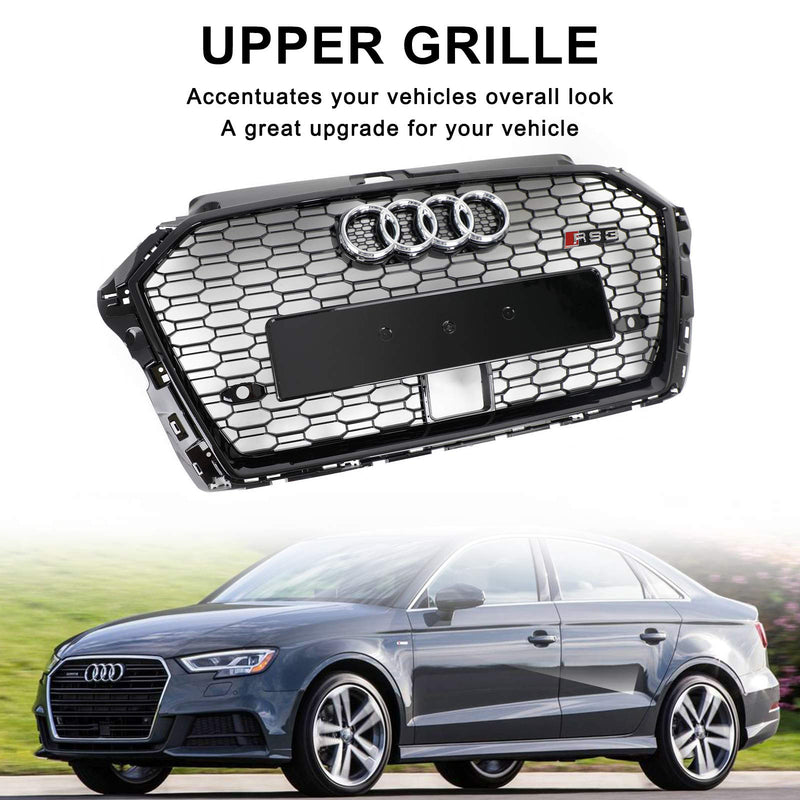 2017-2019 Audi A3 S3 With ACC Gloss Black RS3 Style Honeycomb Front Grille