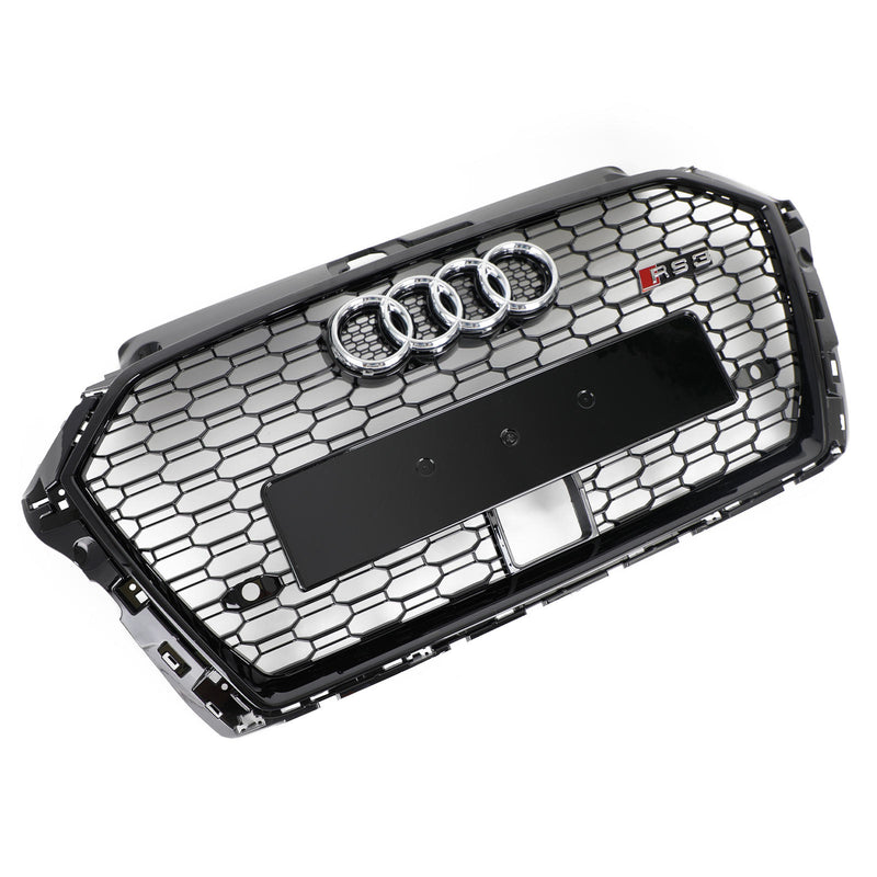 2017-2019 Audi A3 S3 With ACC Gloss Black RS3 Style Honeycomb Front Grille