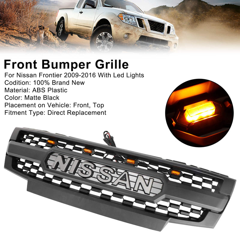 Nissan Frontier | 2009-2019 | Matte Black Grille | Nissan Letter + Amber LED Lights