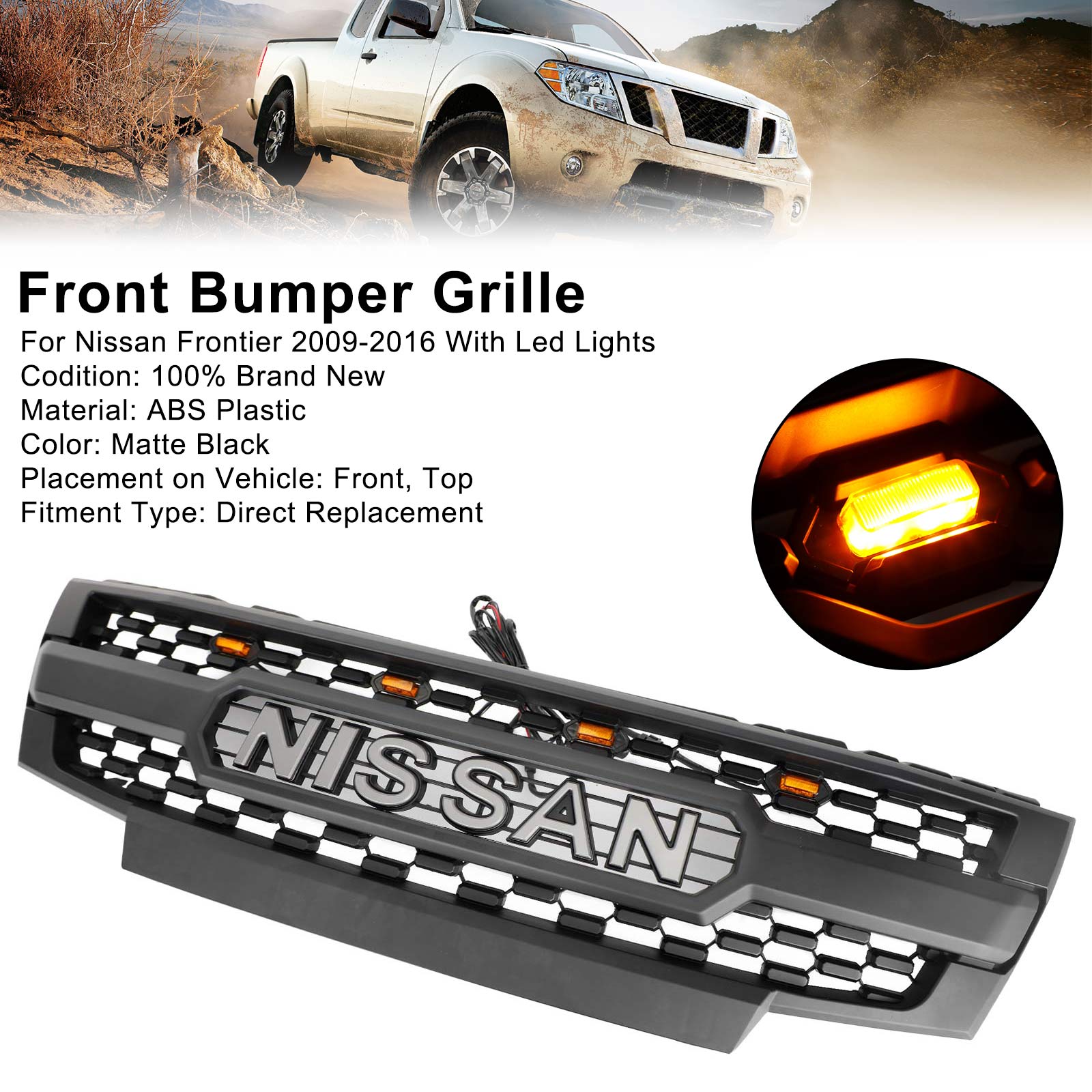 Gloss Black Vertical Billet Grille For 2005-2008 Nissan Frontier & Pathfinder