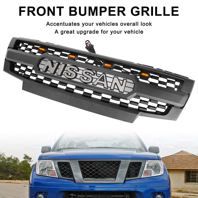 Nissan Frontier 2009-2019 Black Front Bumper Grille Grill W/ Led Lights