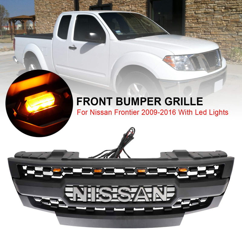 2009-2019 Nissan Frontier Black Front Bumper Grille Grill W/ Led Lights