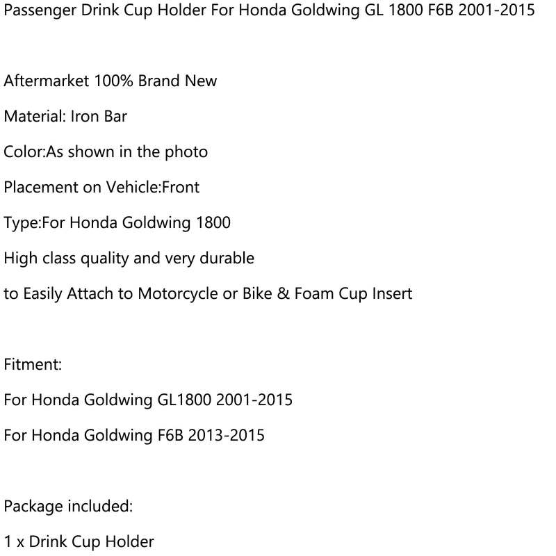 Passenger Drink Cup Holder For Honda Goldwing GL 1800 F6B 2001-2015 2012 Generic