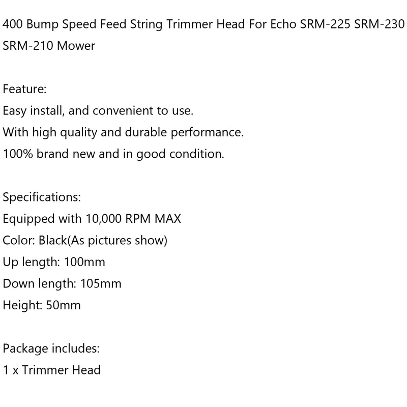 400 Bump Speed Feed String Trimmer Head For Echo SRM-225 SRM-230 SRM-210 Mower