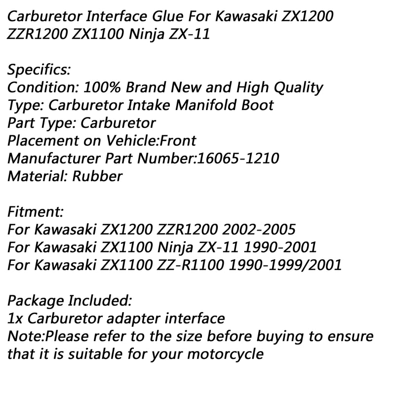 Carburetor Intake Manifold Boot For Kawasaki ZX1200 ZZR1200 Ninja ZX-11 ZX1100 Generic