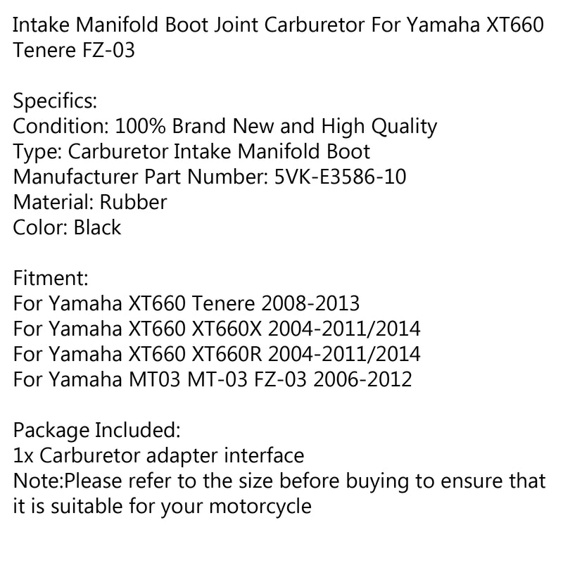 Carburetor Holder Intake Manifold Boot For Yamaha XT 660 Tenere FZ-03 06-12 Generic
