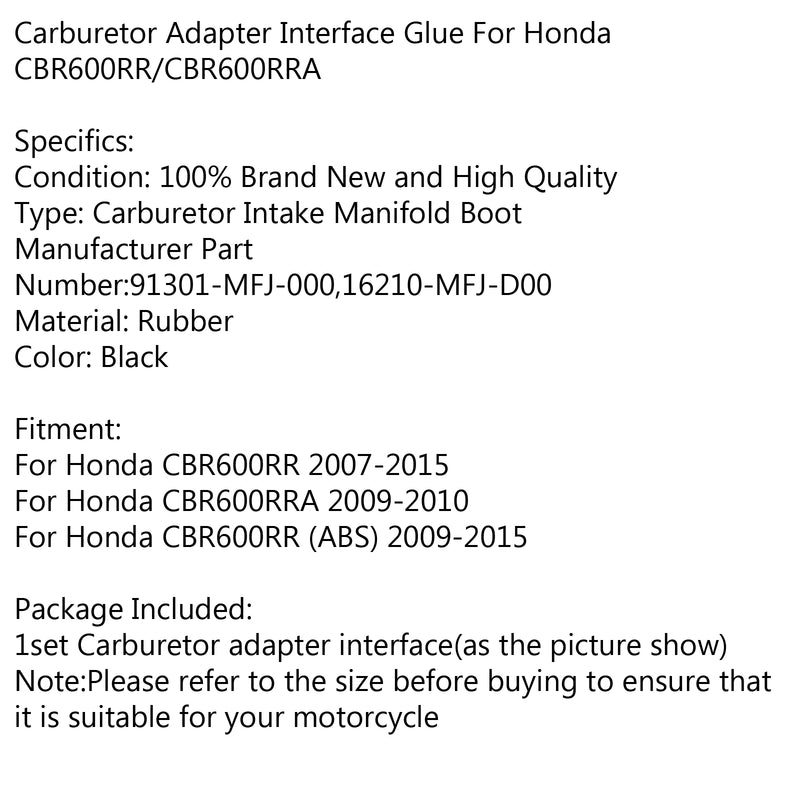 2X Carburetor Carb Intake Manifold Boot For Honda CBR 600RR 2007-2017 Generic