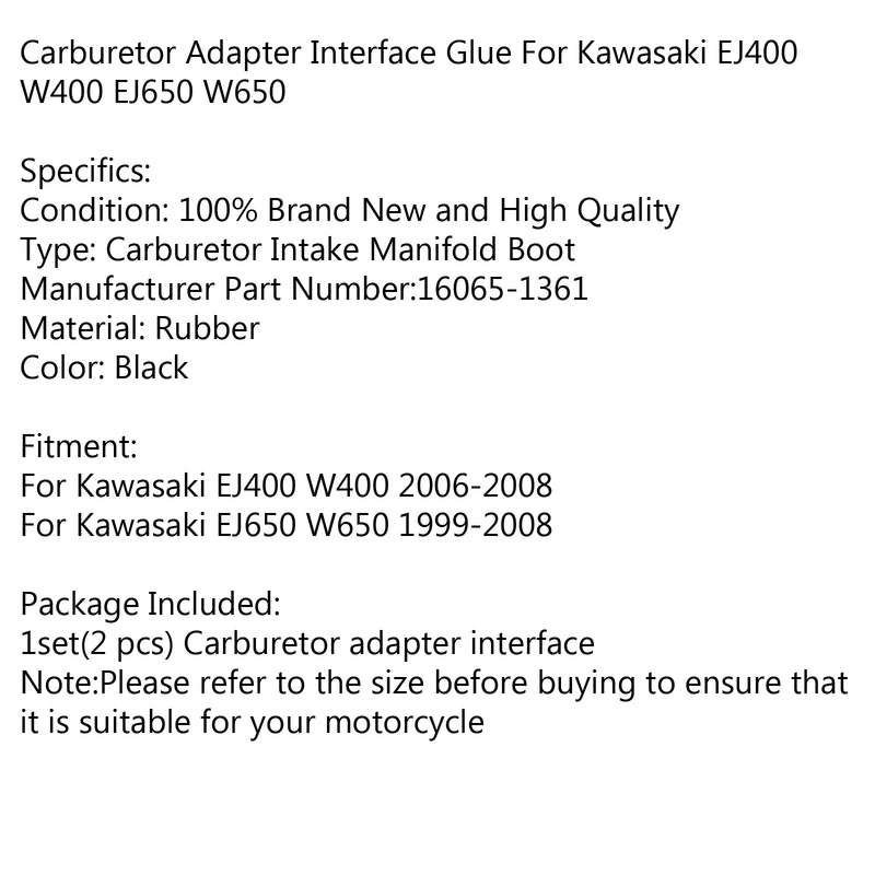 Carburetor Intake Manifold Rubber Boots For Kawasaki EJ 400/650 W 400 2006-2008 Generic
