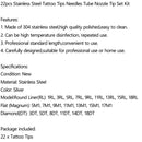 22pcs Stainless Steel Tattoo Tips Needles Tube Nozzle Tip Set Kit