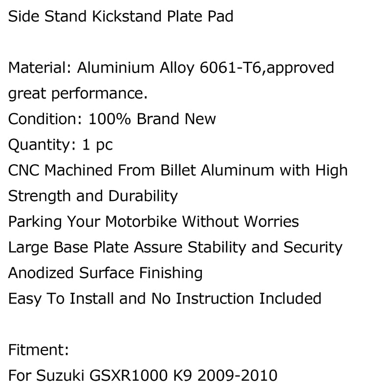Side Pad Kickstand Stand Extension Plate For Suzuki GSXR 1000 K9 09-10 Generic
