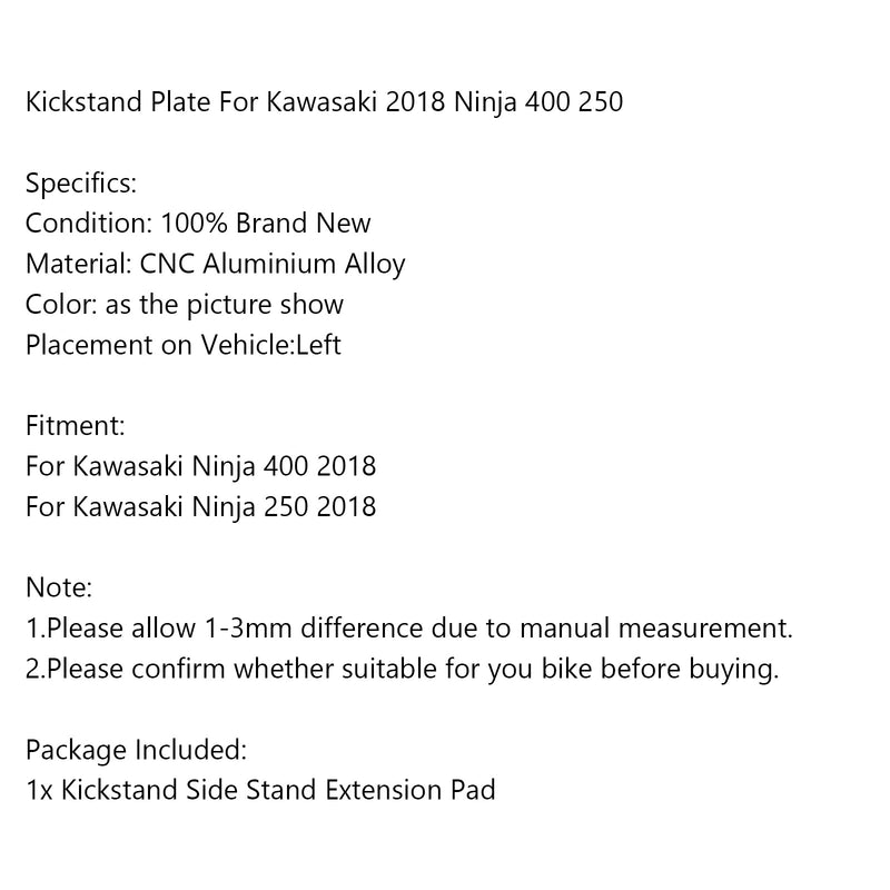 CNC Kickstand Side Stand Plate Extension Pad For Kawasaki 2018 Ninja 400 250 Generic