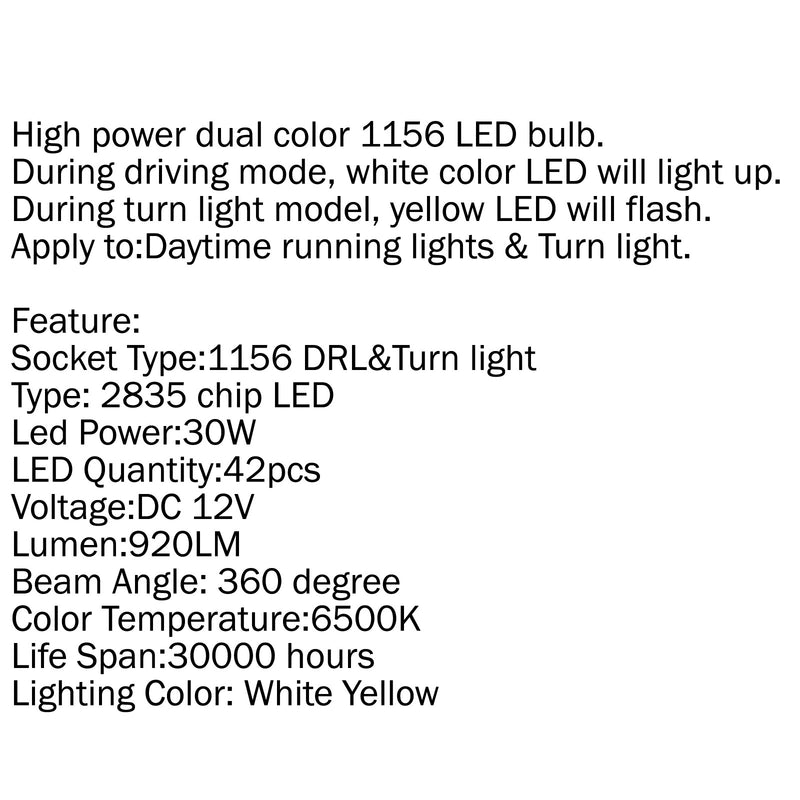 2pcs 1156 BA15S 2835 42-LED 30W Car Dual-Color Switchback DRL Turn Signal Light Generic