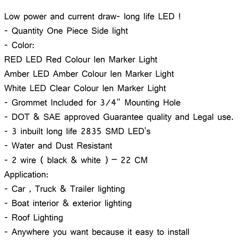12V 24V Front Side Rear Marker LED Light Bus Van Car Truck Trailer Lamp Round Generic