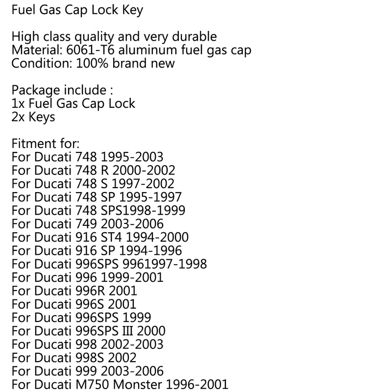 Fuel Gas Tank Cap Cover Lock 2 Keys For Ducati 75 748 996 9 Monster 695 62