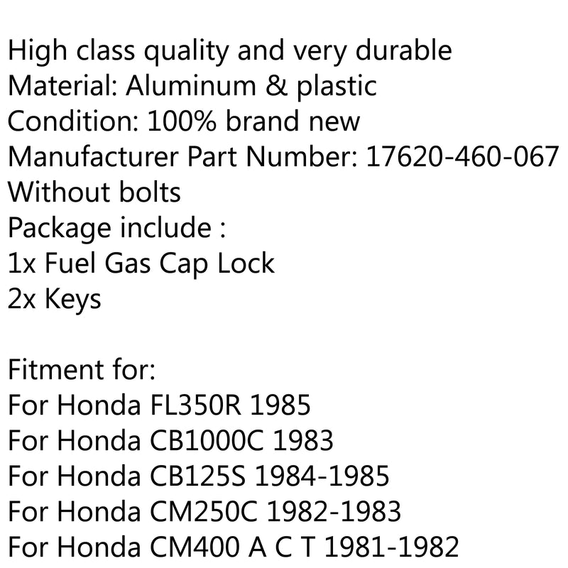 Fuel Gas Cap Tank Lock For Honda CM25C 4 CB45 125 65 75SC GL5 65 VF5F