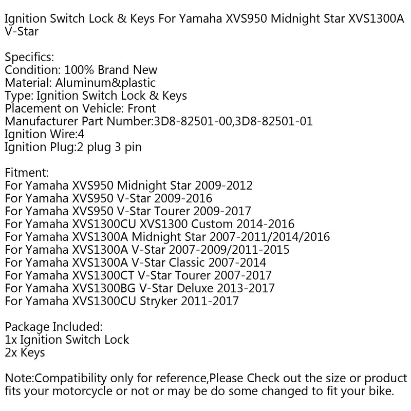 Ignition Switch Lock Keys For Yamaha XVS95 V-Star XVS13A XVS13BG